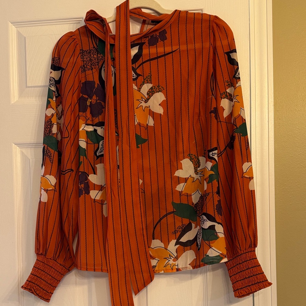 Fashion Nova Orange Floral Striped Top